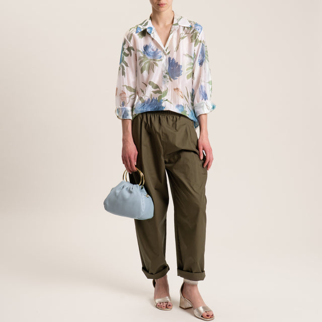 Souvenir-Pantalone popeline elastico in vita - militare