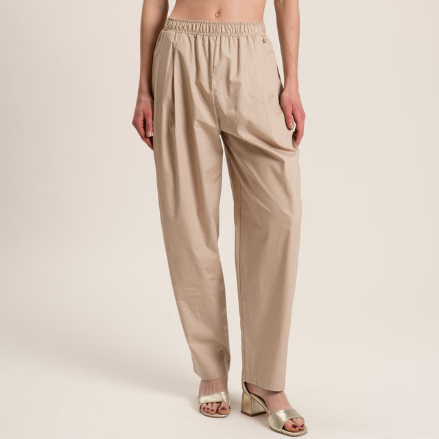 Souvenir-Pantalone popeline elastico in vita - safari