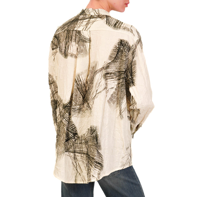 Souvenir-Camicia fantasia misto lino - burro/ebano