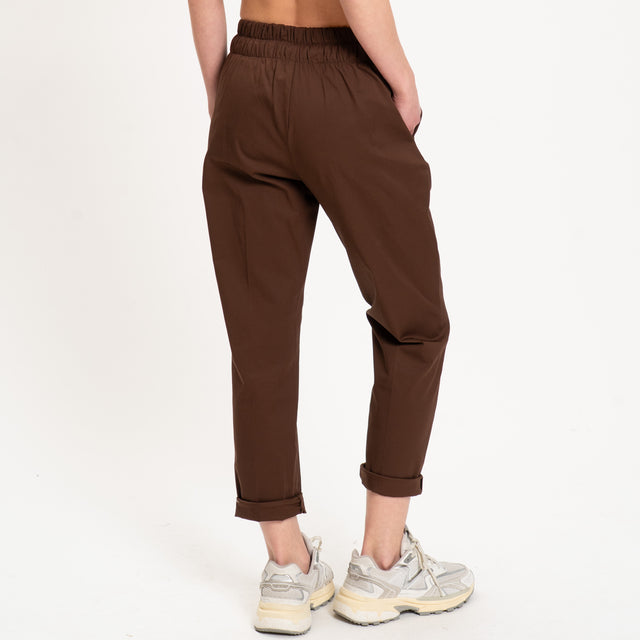 Souvenir-Pantalone popeline elastico in vita - cioccolato