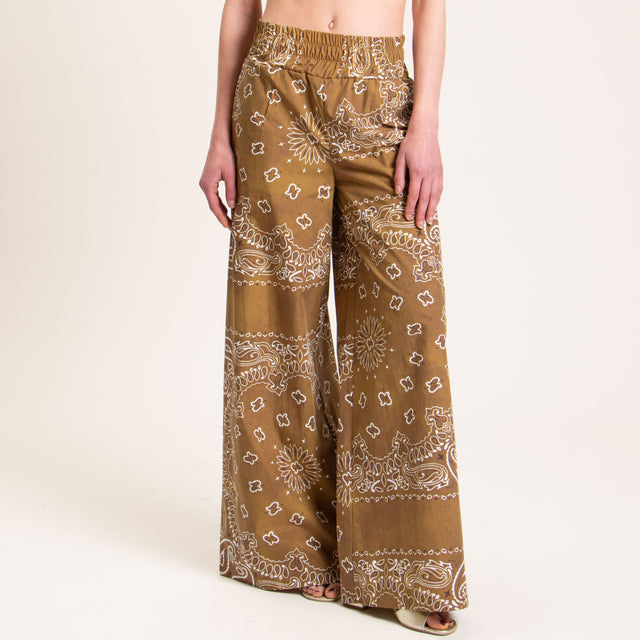Souvenir-Pantalone fantasia bandana elastico in vi - senape/latte