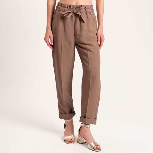 Souvenir-Pantalone misto lino elastico in vita - biscotto