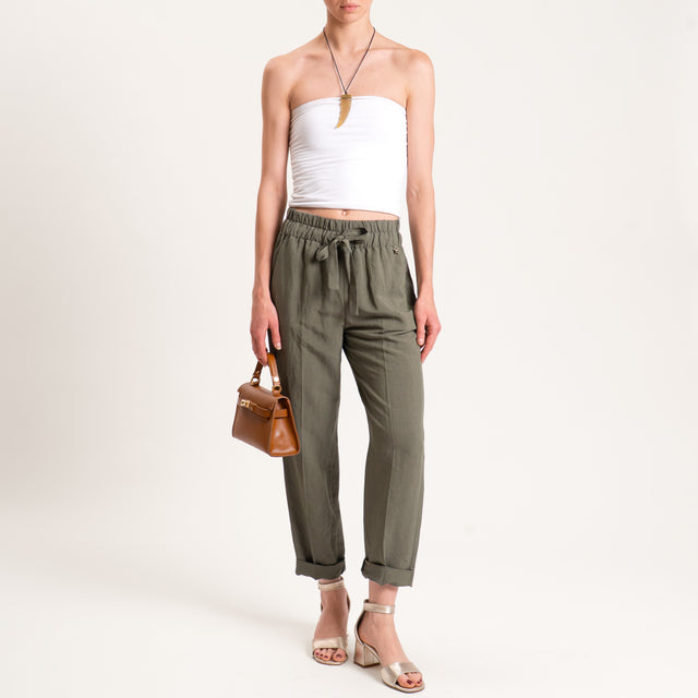 Souvenir-Pantalone misto lino elastico in vita - militare