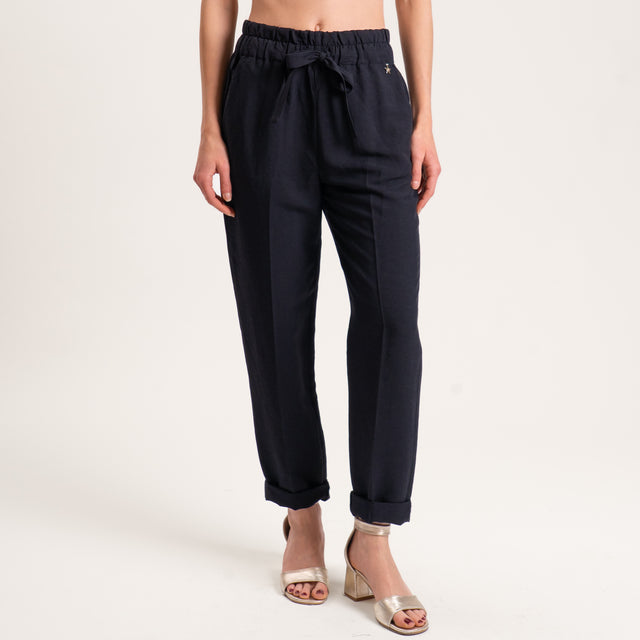 Souvenir-Pantalone misto lino elastico in vita - nero