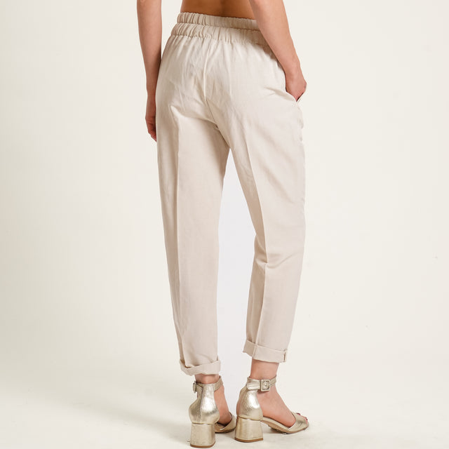 Souvenir-Pantalone misto lino elastico in vita - gesso