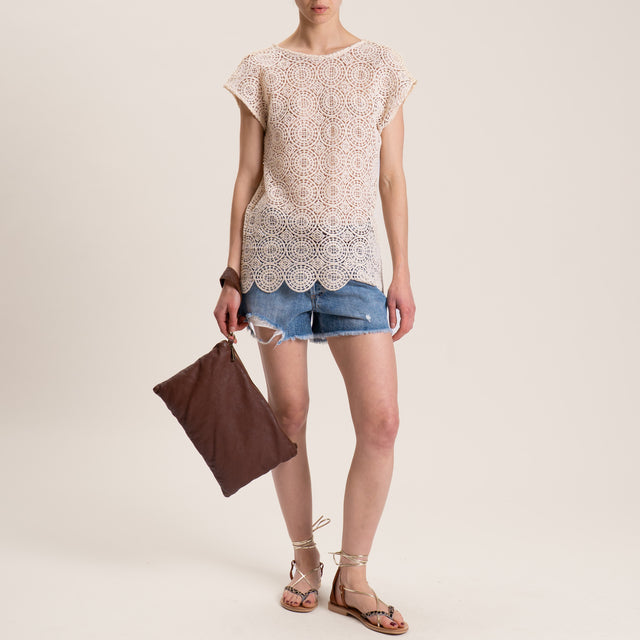 Souvenir-Maglia crochet scollo v dietro - ecru'