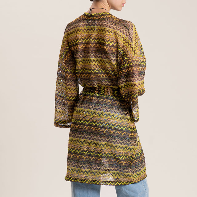 Souvenir-Kimono fantasia in maglia traforata - olio/moro