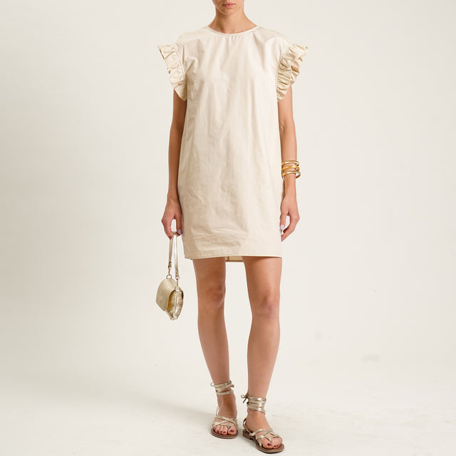 Souvenir-Abito scollo v dietro con rouches - sabbia