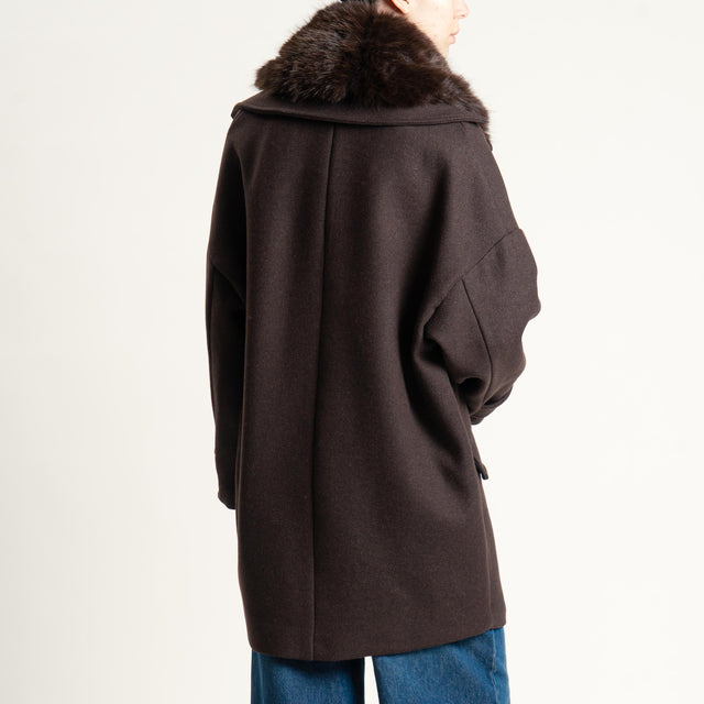 Souvenir-Cappotto doppiopetto con pelliccia - cioccolato