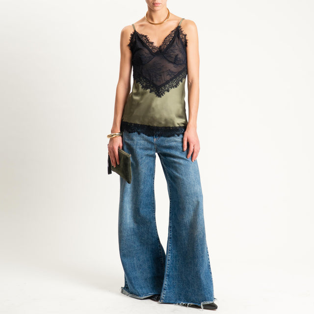 Souvenir-Top satin con pizzo - VERDE