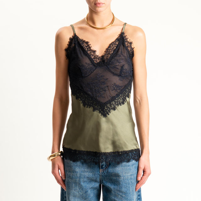 Souvenir-Top satin con pizzo - VERDE
