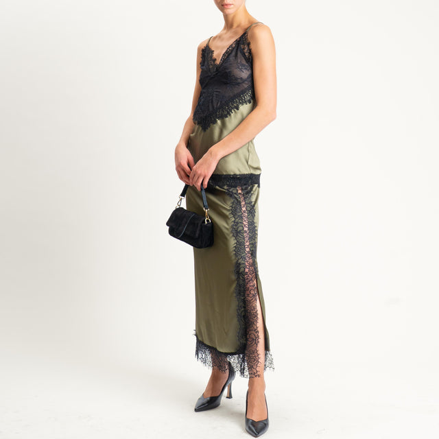 Souvenir-Gonna satin con pizzo - militare