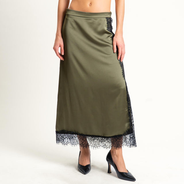 Souvenir-Gonna satin con pizzo - militare