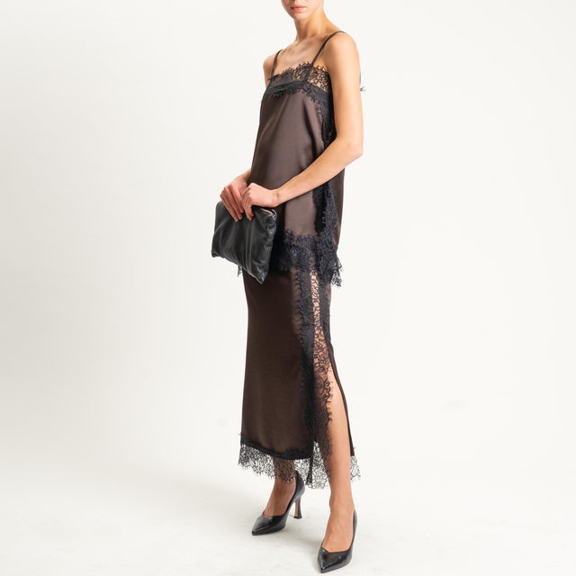 Souvenir-Gonna satin con pizzo - moro