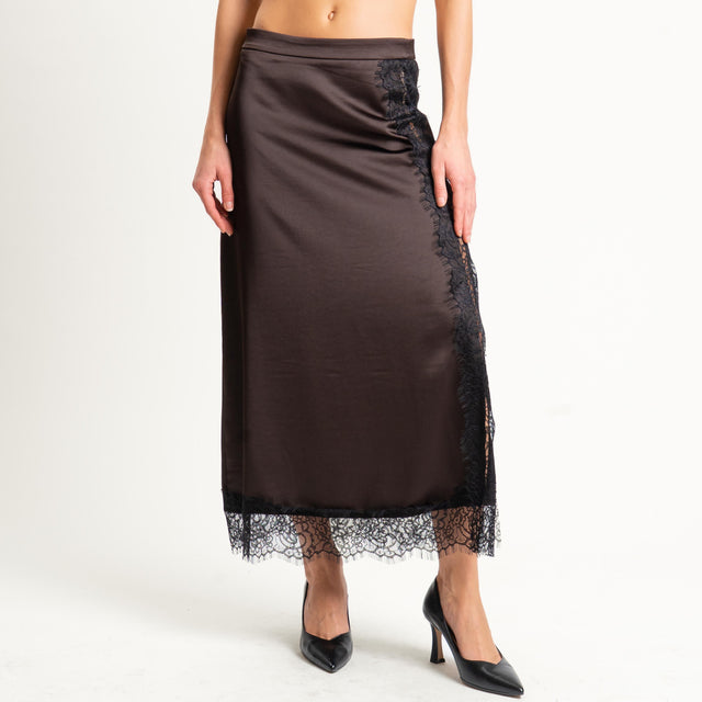 Souvenir-Gonna satin con pizzo - moro