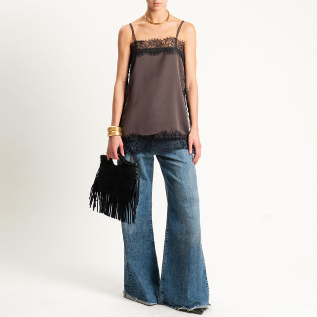 Souvenir-Top satin con pizzo - moro