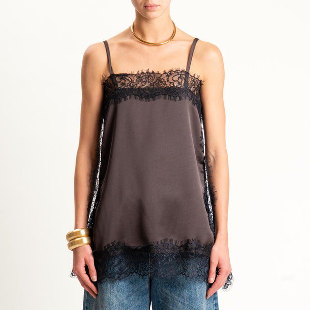 Souvenir-Top satin con pizzo - moro