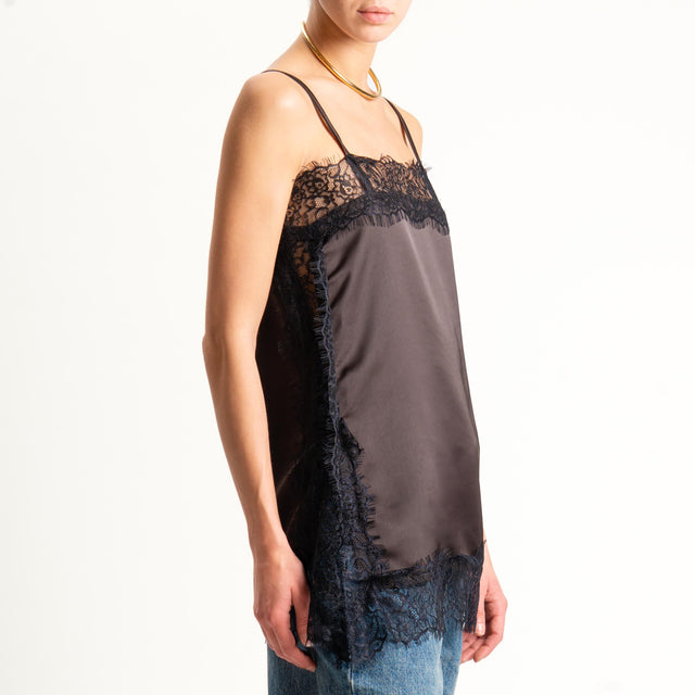 Souvenir-Top satin con pizzo - moro