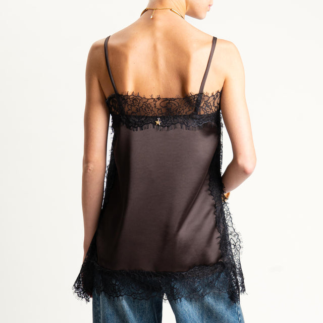 Souvenir-Top satin con pizzo - moro