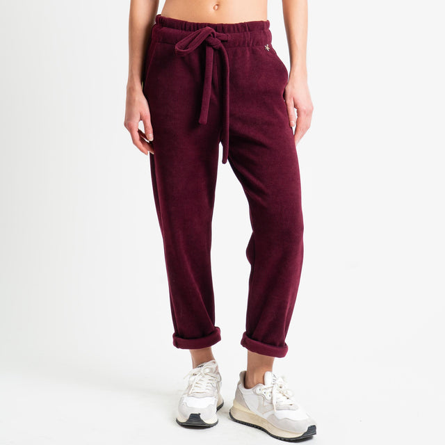 Souvenir-Pantalone velluto elastico in vita - Bordeaux