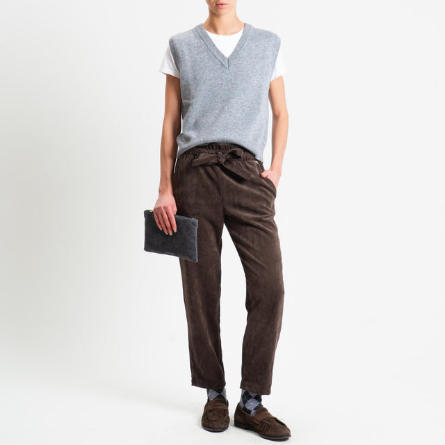 Souvenir-Pantalone velluto elastico in vita - moro