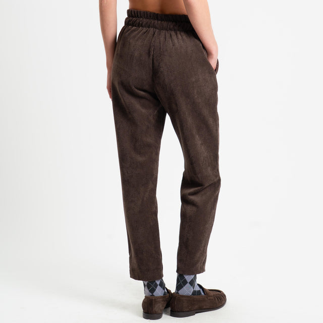 Souvenir-Pantalone velluto elastico in vita - moro