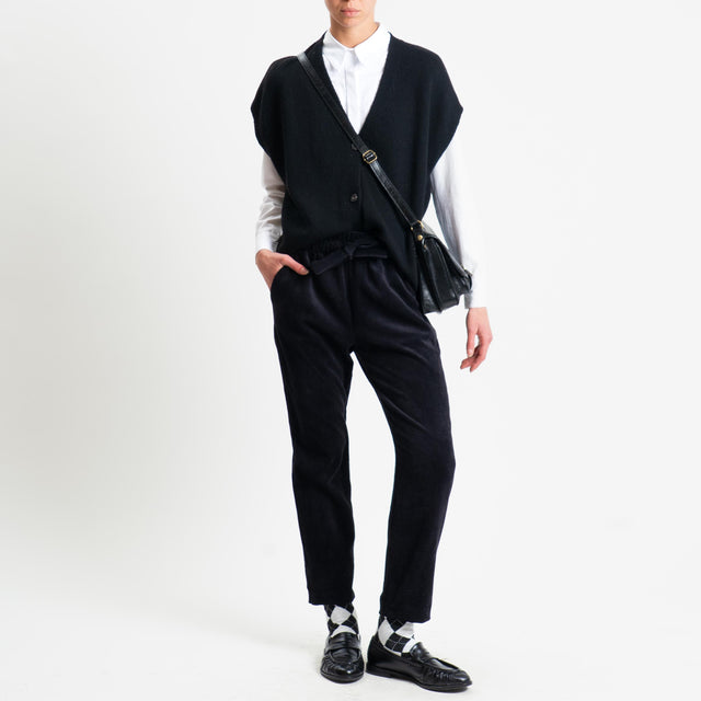 Souvenir-Pantalone velluto elastico in vita - nero