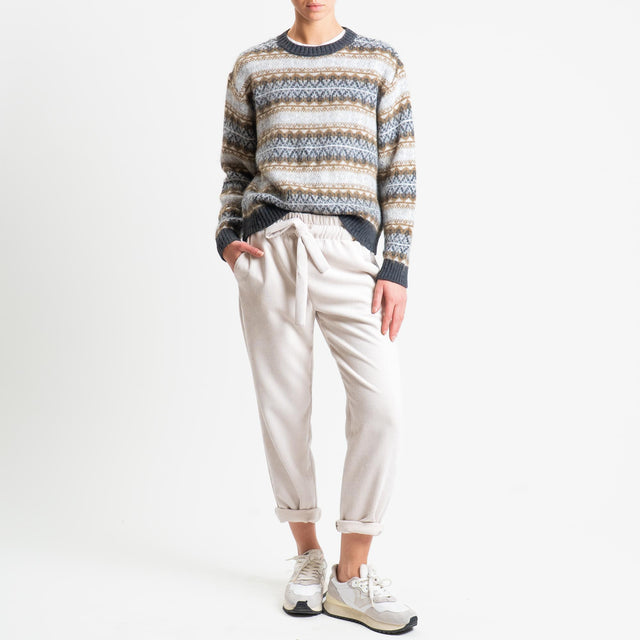 Souvenir-Pantalone velluto elastico in vita - panna