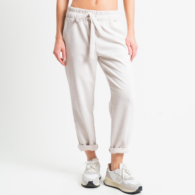 Souvenir-Pantalone velluto elastico in vita - panna