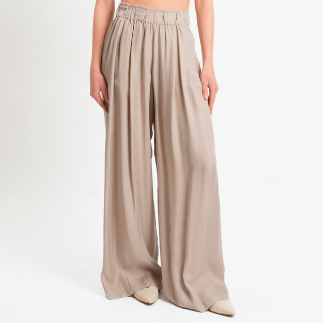 Souvenir-Pantalone elastico in vita tessuto cupro - sand