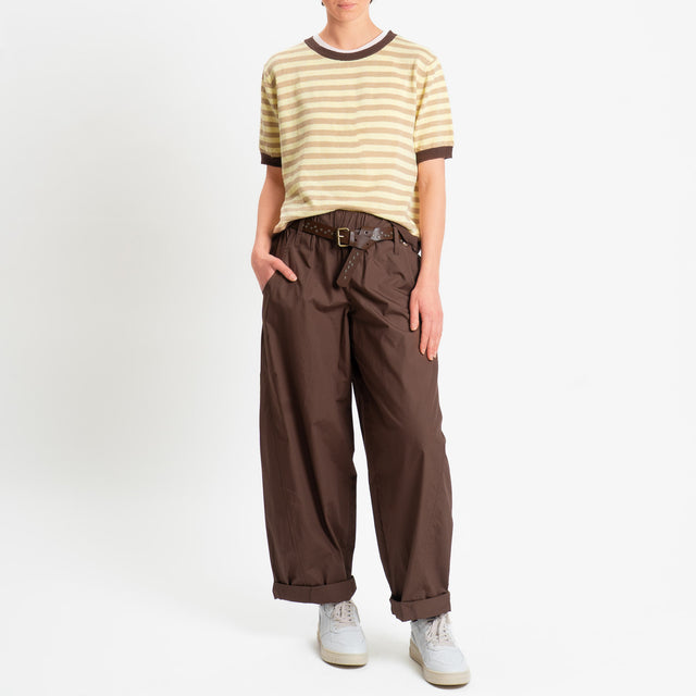 Souvenir-Pantalone barrel elastico in vita - cioccolato