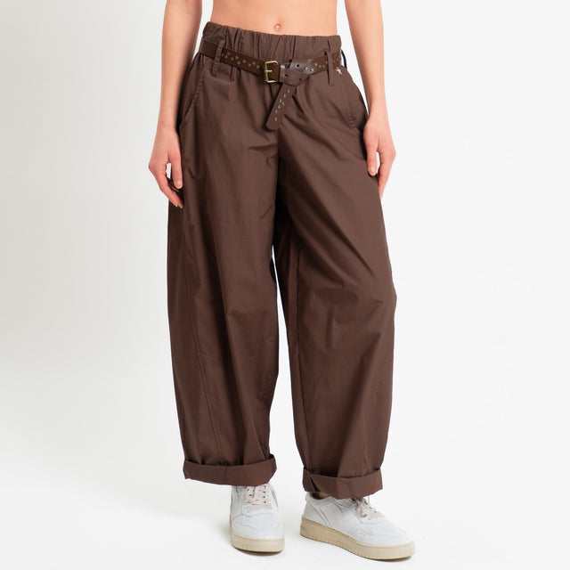 Souvenir-Pantalone barrel elastico in vita - cioccolato