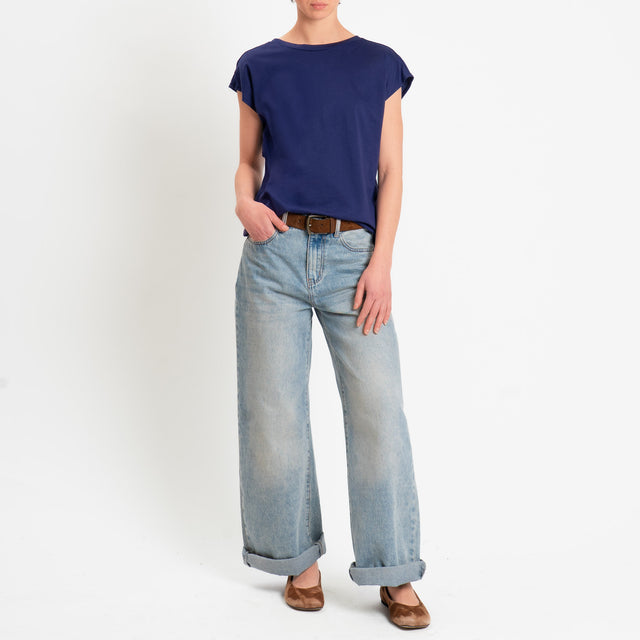 Souvenir-T-shirt scollo v dietro - blu