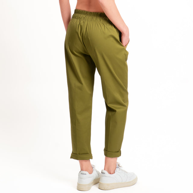 Souvenir-Pantalone cotone elasticizzato con coulisse- olive