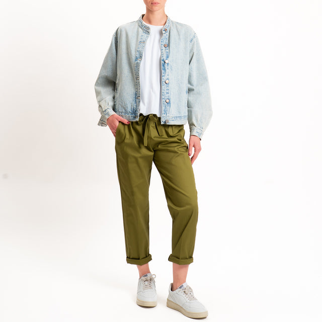 Souvenir-Pantalone cotone elasticizzato con coulisse- olive