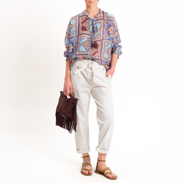 Souvenir-Pantalone cotone elasticizzato con coulisse - panna