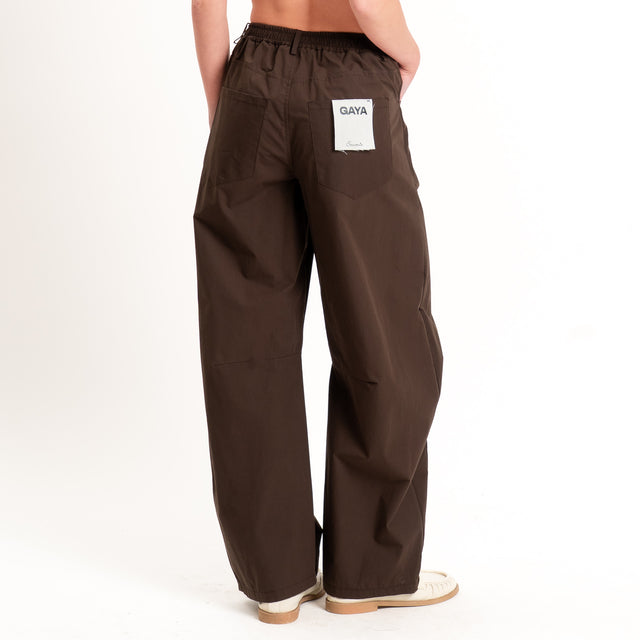 Souvenir-Pantalone GAYA barrel in popeline elasticizzato - moro