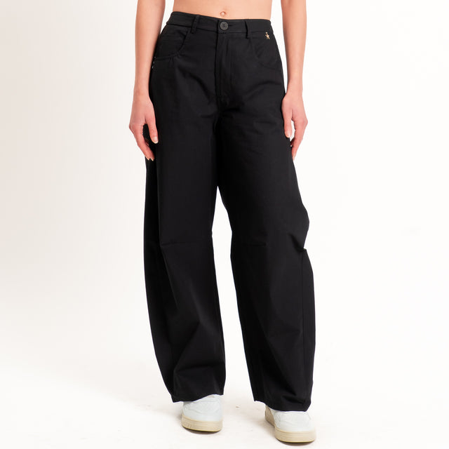 Souvenir-Pantalone GAYA barrel in popeline elasticizzato - nero