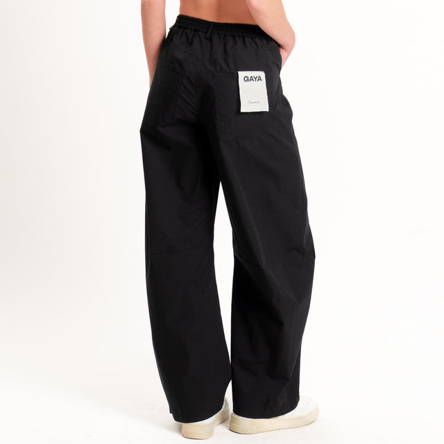 Souvenir-Pantalone GAYA barrel in popeline elasticizzato - nero