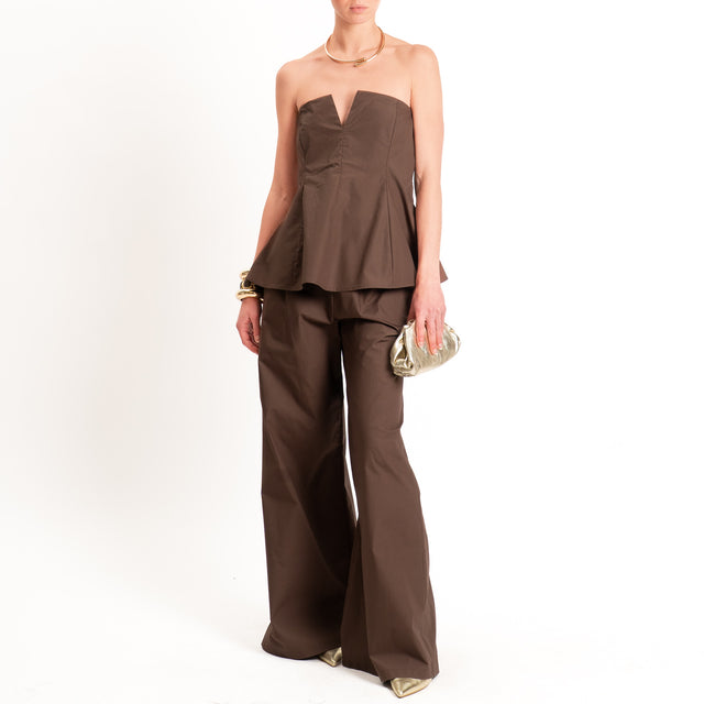 Souvenir-Pantalone popeline wide leg - cioccolato