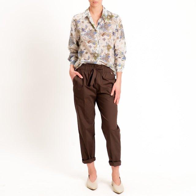 Souvenir-Pantalone cotone elasticizzato con coulisse - moro
