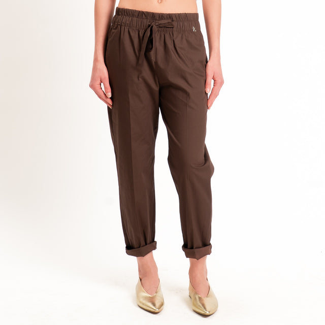 Souvenir-Pantalone cotone elasticizzato con coulisse - moro