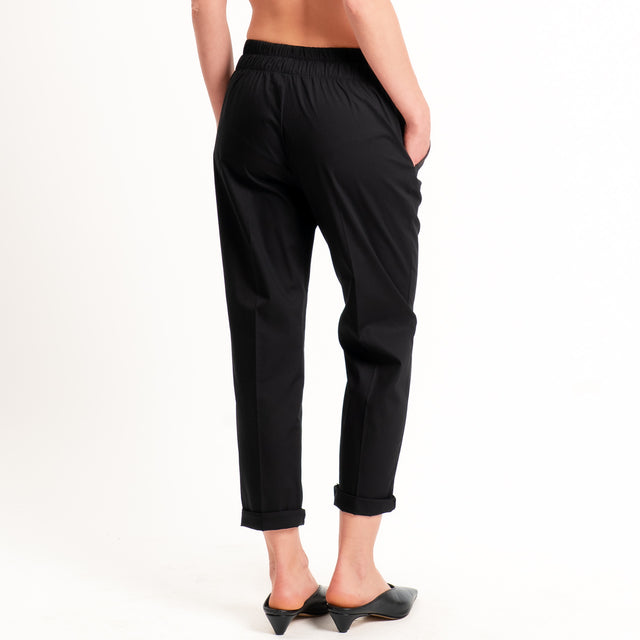 Souvenir-Pantalone cotone elasticizzato con coulisse - nero