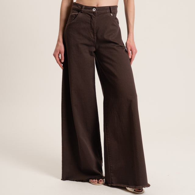 Souvenir-Pantalone wide leg sfrangiato - moka
