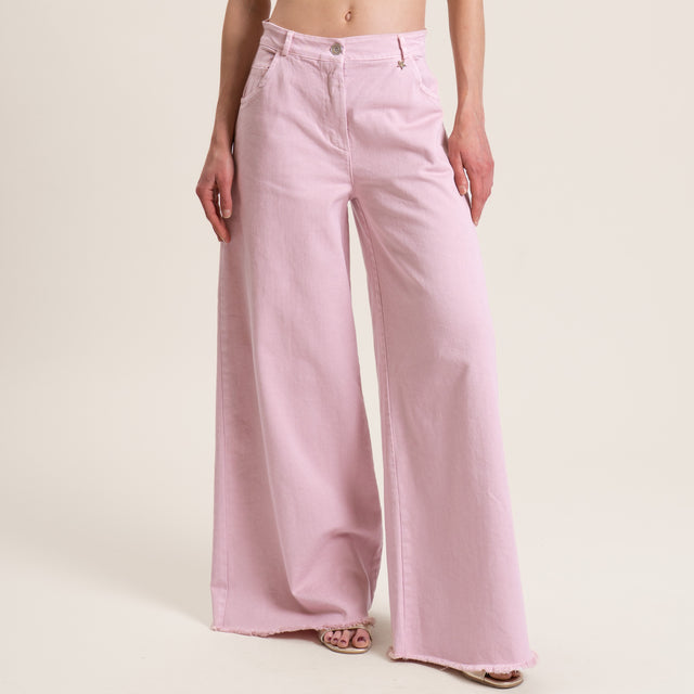 Souvenir-Pantalone wide leg sfrangiato - cipria