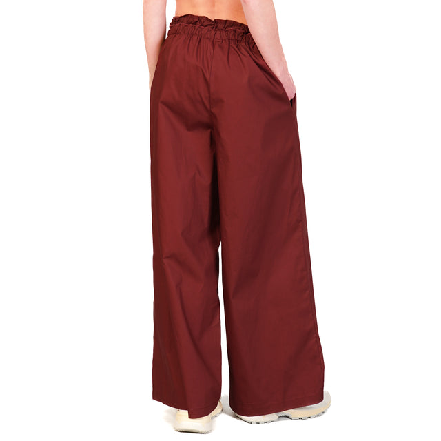 Pantalón de popelina con cordón ajustable - Burdeos