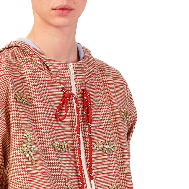 Chaqueta bomber Souvenir-Pied de poule con capucha y aplicaciones - rojo/arena/azul claro