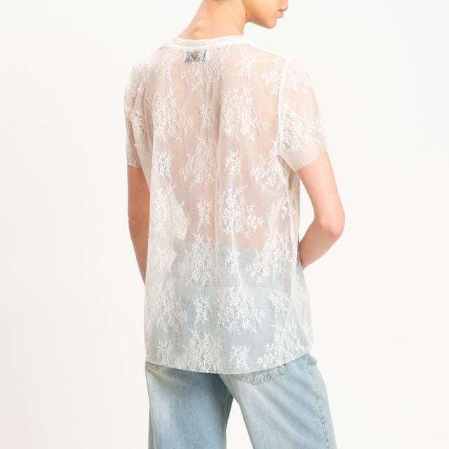 Souvenir-Blusa in pizzo scollo v - bianco
