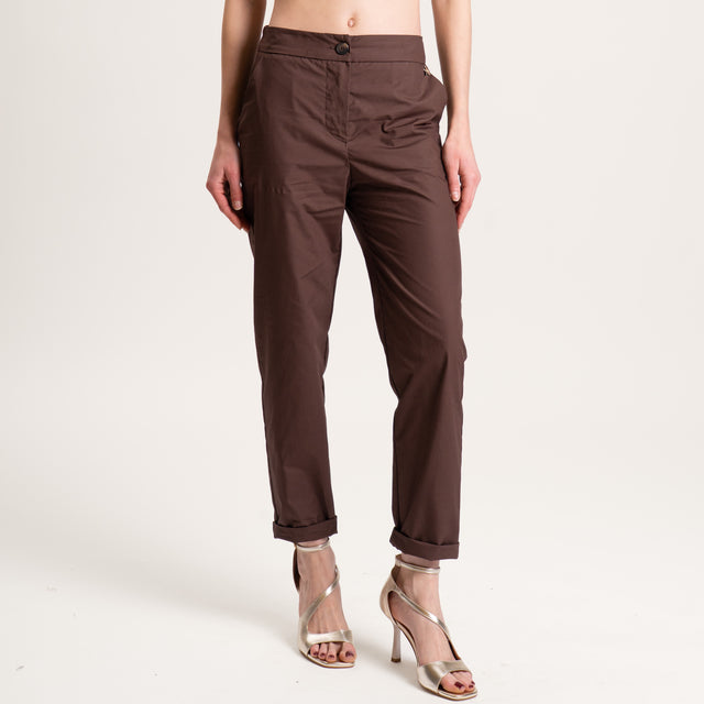 Souvenir-Pantalone popeline elastico dietro - cioccolato