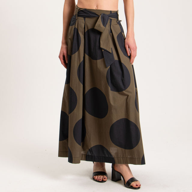 Souvenir-Gonna popeline maxi pois elastico dietro - verde/nero